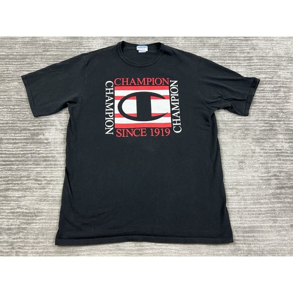 Vintage Champion Shirt Mens XL Black Short Sleeve Cotton Haiti‎ 90s Y2K - Picture 1 of 9